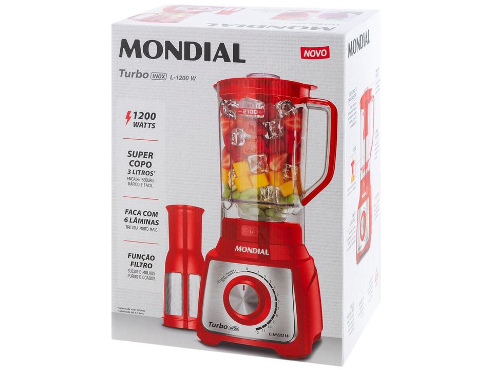 Liquidificador Mondial Turbo Inox L-1200 RI com Filtro 12 Velocidades 1200W Vermelho - 20