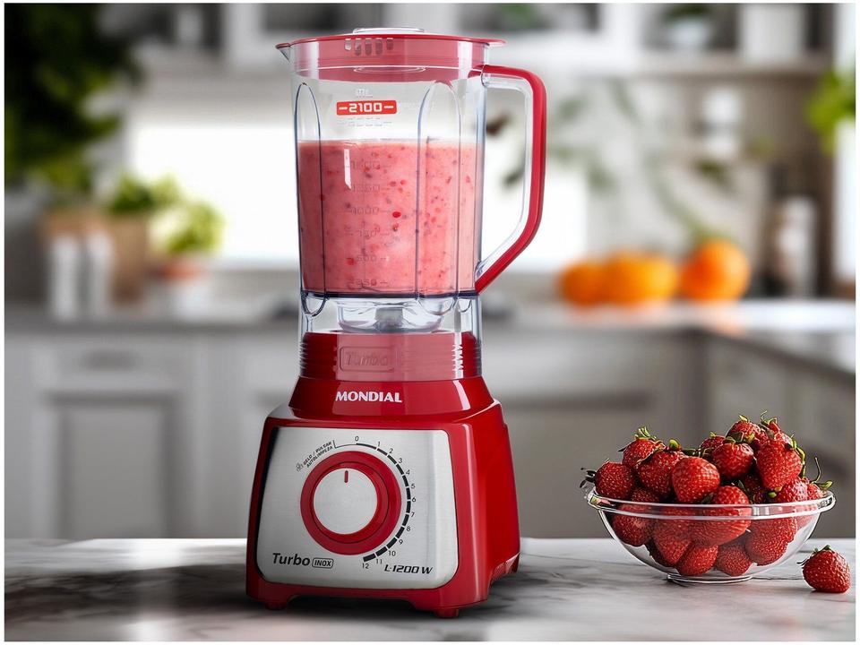 Liquidificador Mondial Turbo Inox L-1200 RI com Filtro 12 Velocidades 1200W Vermelho - 1