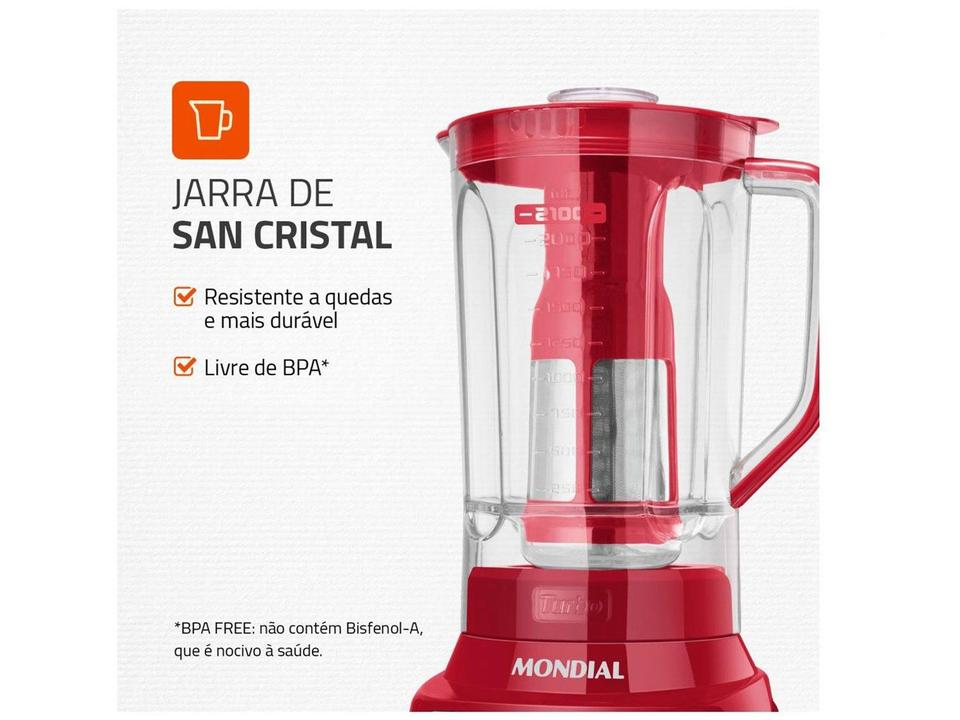 Liquidificador Mondial Turbo Inox L-1200 RI com Filtro 12 Velocidades 1200W Vermelho - 3