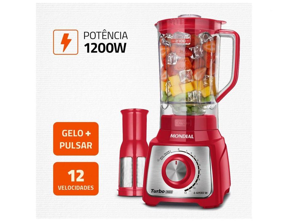 Liquidificador Mondial Turbo Inox L-1200 RI com Filtro 12 Velocidades 1200W Vermelho - 2