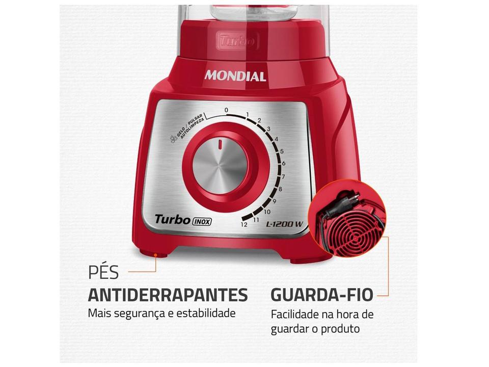 Liquidificador Mondial Turbo Inox L-1200 RI com Filtro 12 Velocidades 1200W Vermelho - 7