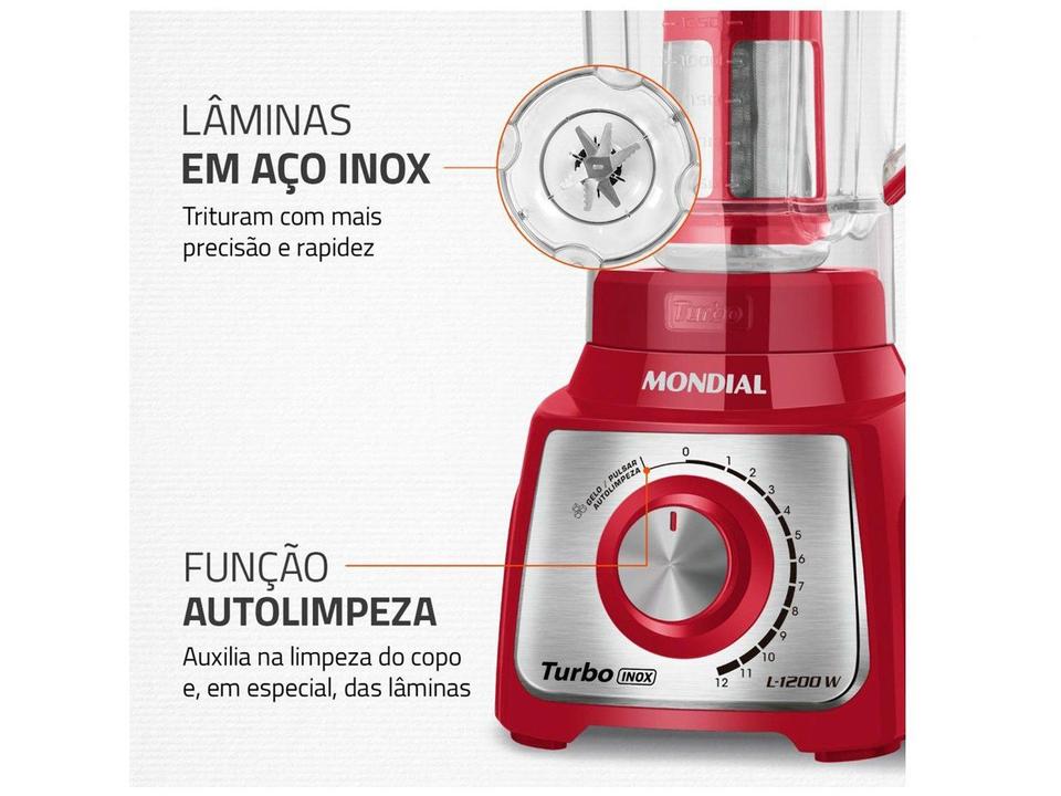 Liquidificador Mondial Turbo Inox L-1200 RI com Filtro 12 Velocidades 1200W Vermelho - 6
