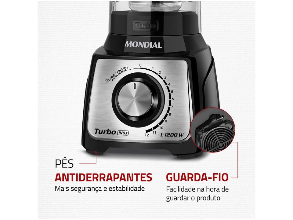 Liquidificador Mondial Turbo L-1200 BI com Filtro 12 Velocidades 1200W Inox Preto - 7