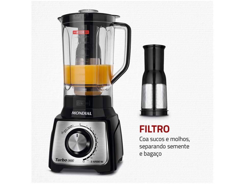 Liquidificador Mondial Turbo L-1200 BI com Filtro 12 Velocidades 1200W Inox Preto - 4