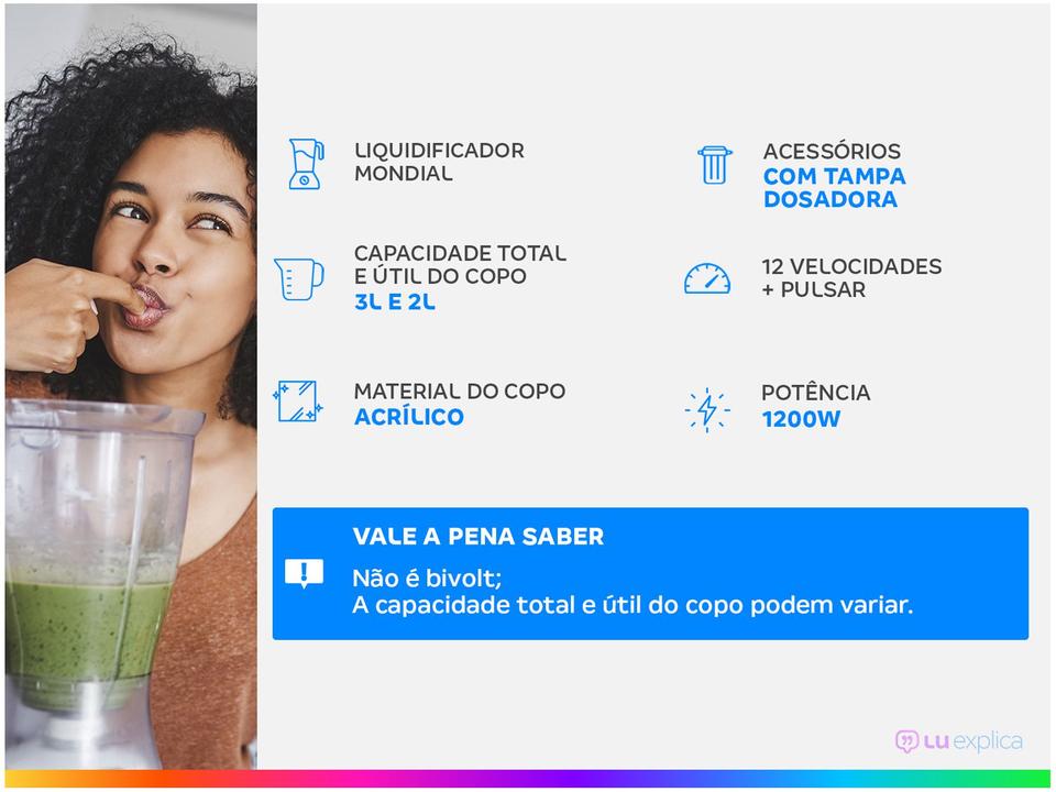 Liquidificador Mondial Turbo L-1200 BI com Filtro 12 Velocidades 1200W Inox Preto - 1