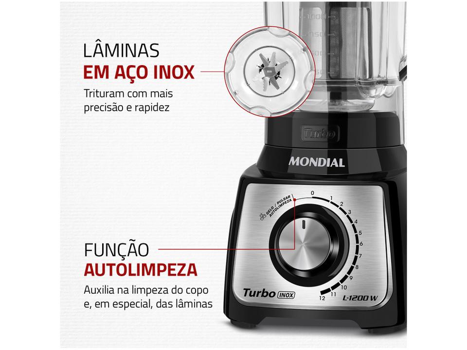 Liquidificador Mondial Turbo L-1200 BI com Filtro 12 Velocidades 1200W Inox Preto - 6