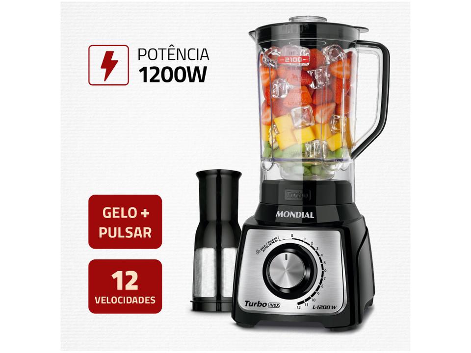 Liquidificador Mondial Turbo L-1200 BI com Filtro 12 Velocidades 1200W Inox Preto - 2