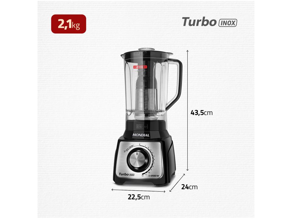 Liquidificador Mondial Turbo L-1200 BI com Filtro 12 Velocidades 1200W Inox Preto - 8