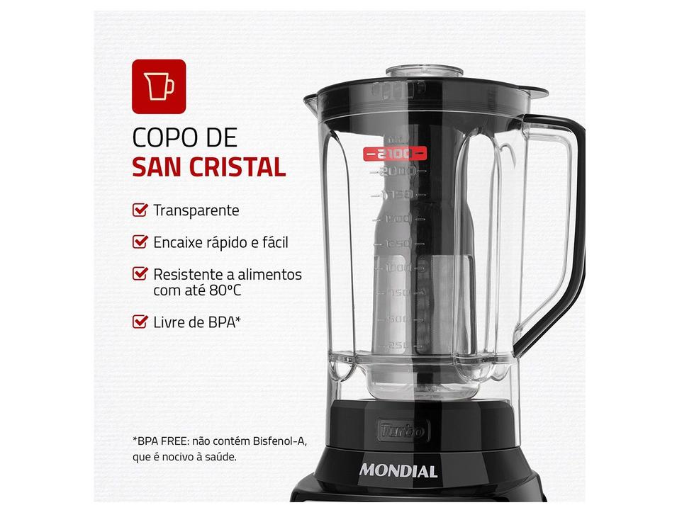 Liquidificador Mondial Turbo L-1400-LT 1400W 3L Preto e Inox 5477-02 - 4