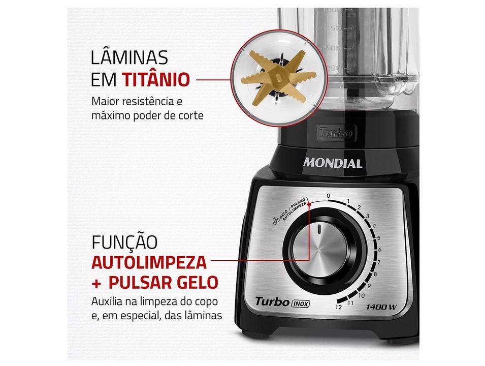 Liquidificador Mondial Turbo L-1400-LT 1400W 3L Preto e Inox 5477-02 - 7