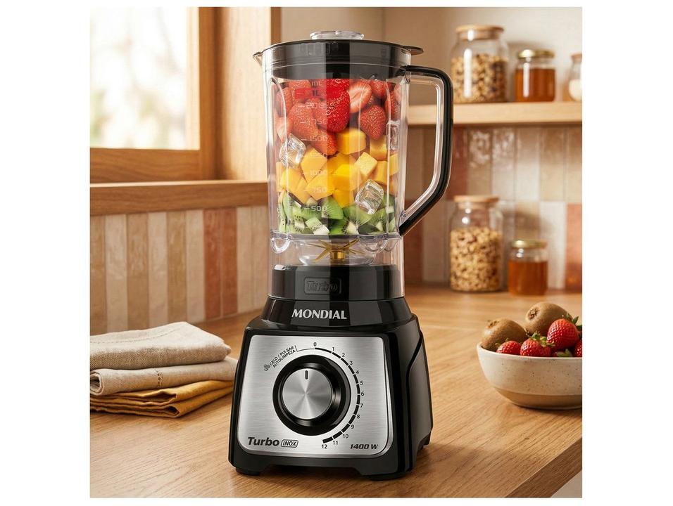 Liquidificador Mondial Turbo L-1400-LT 1400W 3L Preto e Inox 5477-02 - 2