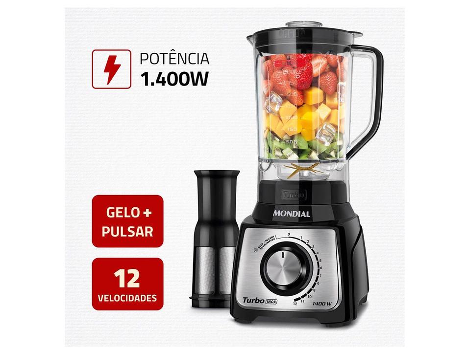 Liquidificador Mondial Turbo L-1400-LT 1400W 3L Preto e Inox 5477-02 - 3