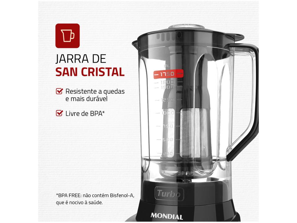 Liquidificador Mondial Turbo L-900 FB com Filtro 5 Velocidades 900W Preto - 3
