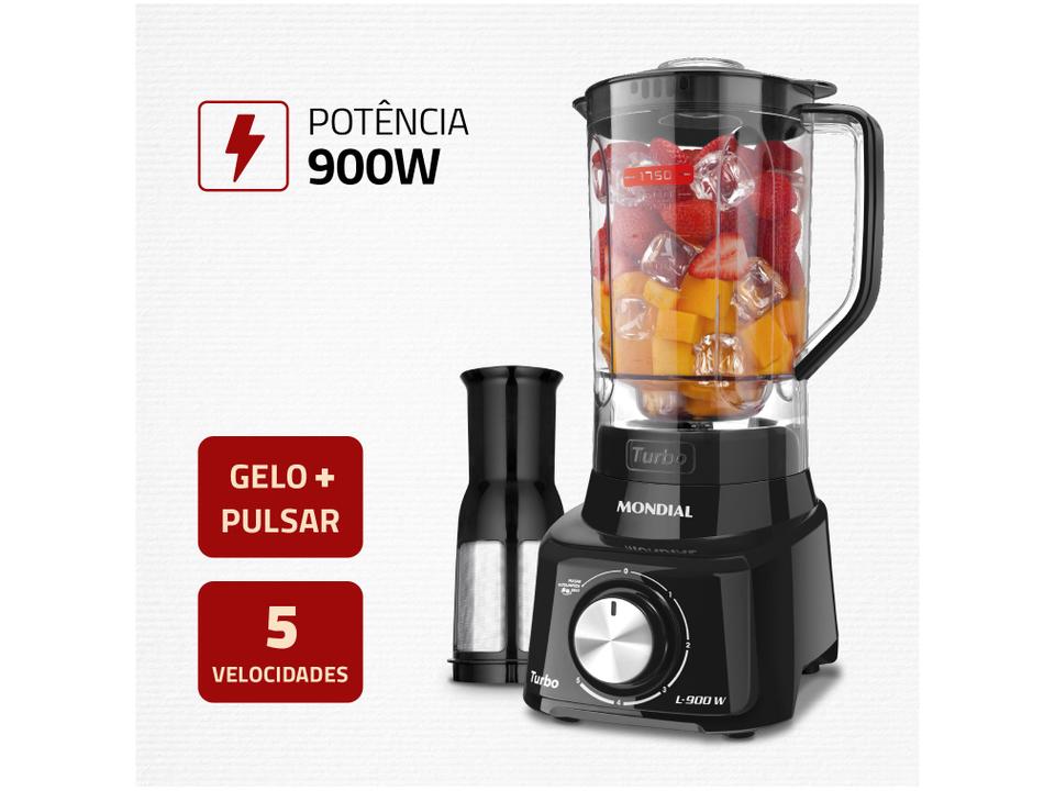 Liquidificador Mondial Turbo L-900 FB com Filtro 5 Velocidades 900W Preto - 2