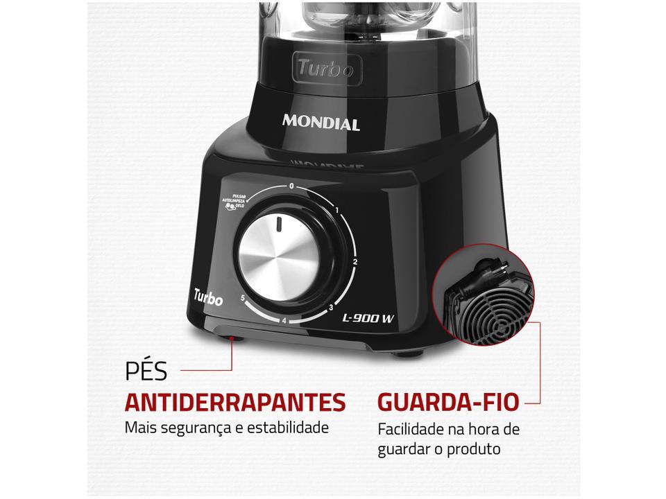 Liquidificador Mondial Turbo L-900 FB com Filtro 5 Velocidades 900W Preto - 7