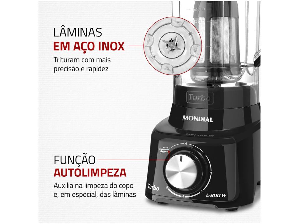 Liquidificador Mondial Turbo L-900 FB com Filtro 5 Velocidades 900W Preto - 6