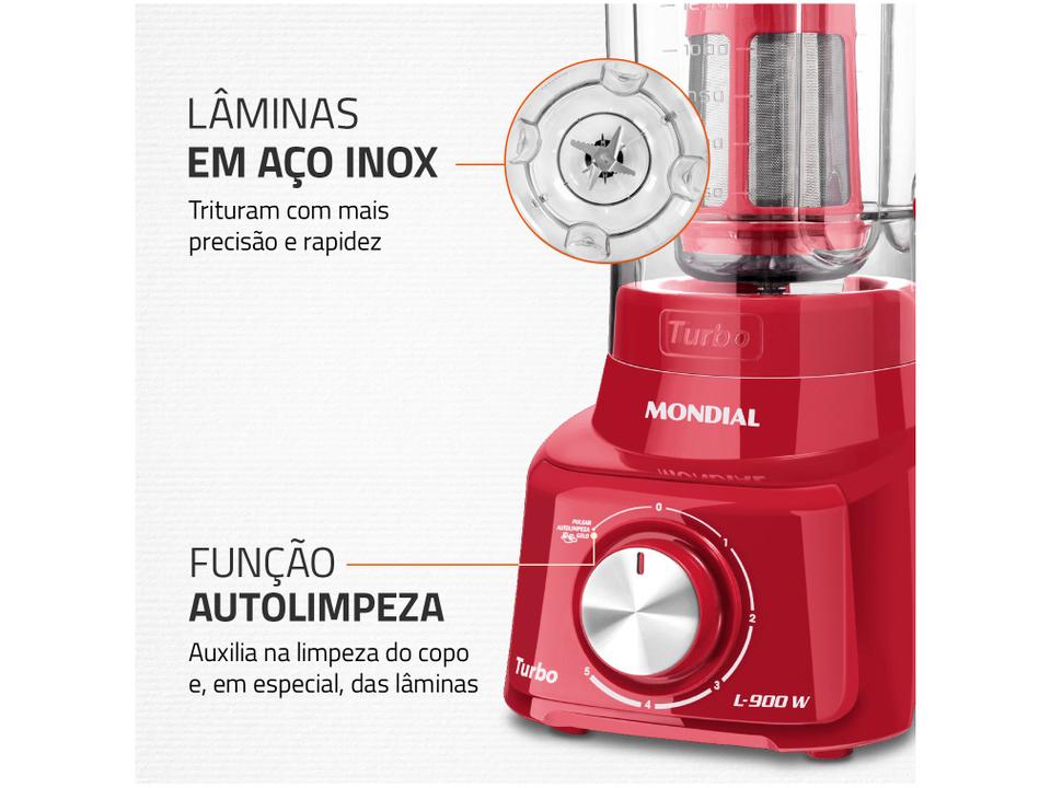 Liquidificador Mondial Turbo L-900 FR Copo - Vermelho Com Filtro 05 Velocidades 900W - 110 V - 6