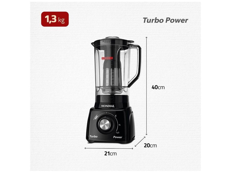 Liquidificador Mondial Turbo Power L-99-FB Preto com Filtro 3 Velocidades 550W - 9