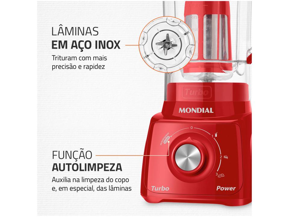 Liquidificador Mondial Turbo Power L-99-FR com Filtro 3 Velocidades 500W Vermelho - 110 V - 6