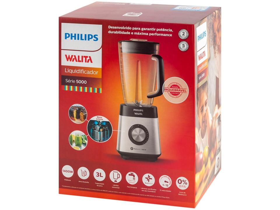 Liquidificador Philips Walita Serie 5000 RI2244/90 Preto Inox 12 Velocidades 1400W - 15