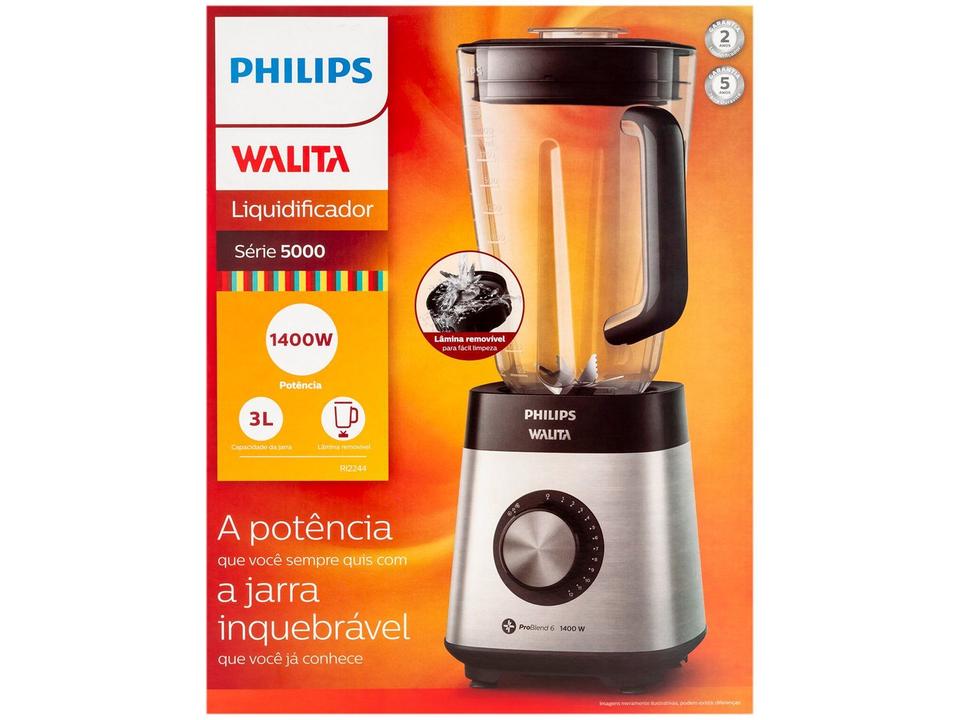 Liquidificador Philips Walita Serie 5000 RI2244/90 Preto Inox 12 Velocidades 1400W - 16