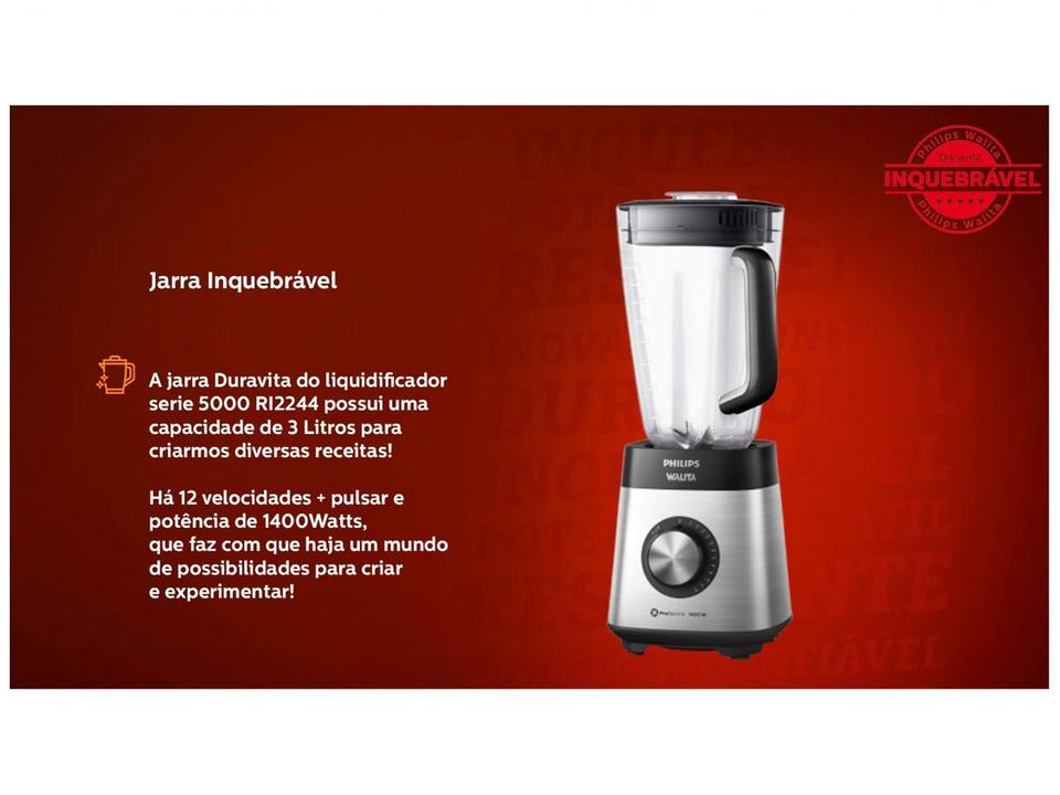 Liquidificador Philips Walita Serie 5000 RI2244/91 Preto Inox 12 Velocidades 1400W - 14