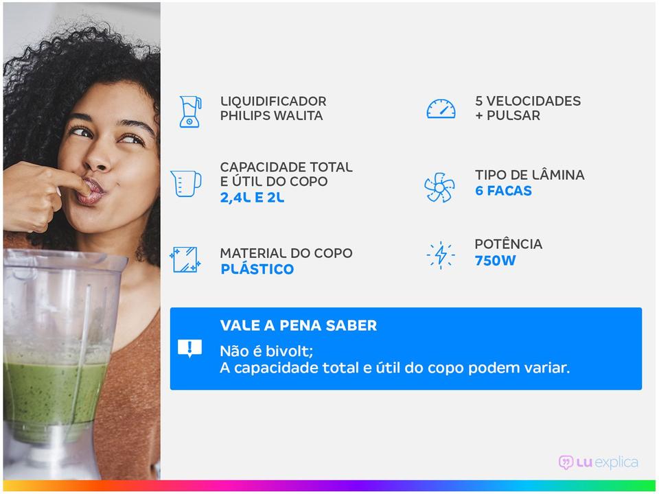 Liquidificador Philips Walita Viva Preto - 5 Velocidades 750W - 1