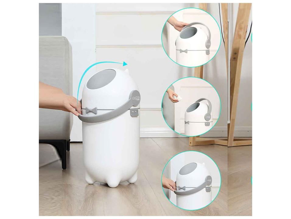 Lixeira para Fraldas Antiodor Maxi Baby Lixo Mágico Branca e Cinza - 1