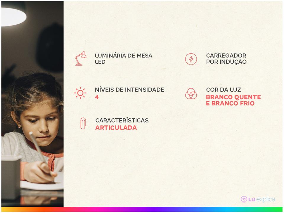 Luminária de Mesa LED Geonav Office LBQIBK - com Carregador - 1