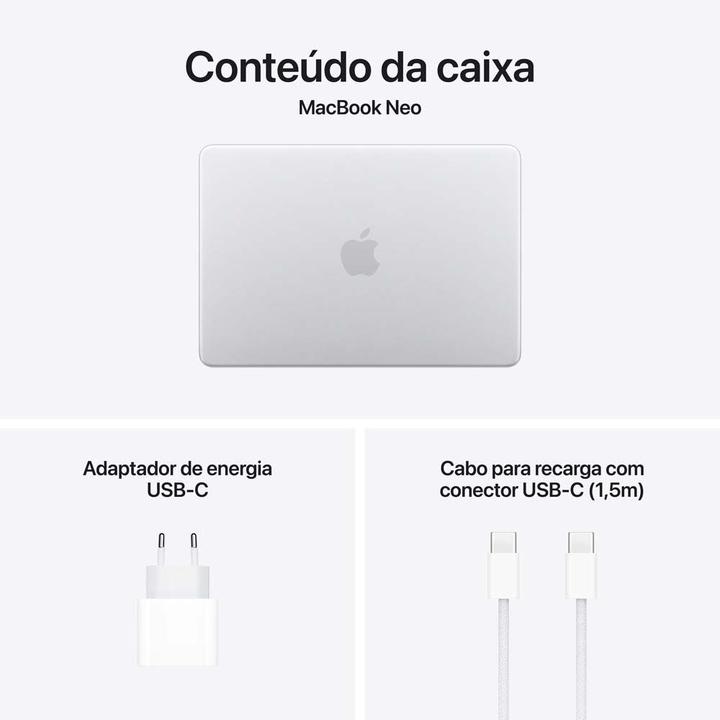 MacBook Neo Apple 13" Chip A18 Pro CPU de 6 núcleos GPU de 5 núcleos 256GB Prateado - 9