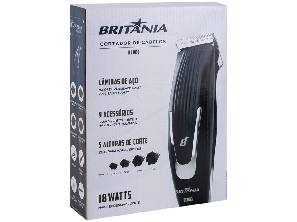 Máquina de Cortar Cabelo Britânia BCR03 5 Níveis de Altura 1 Velocidade - 12