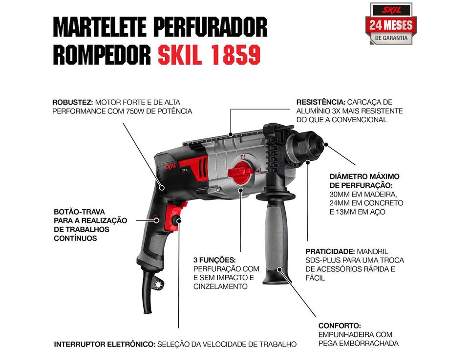 Martelete Perfurador Skil 1859 750W com Maleta - 110 V - 1