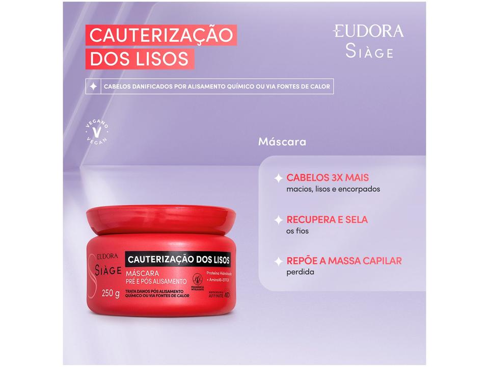 Máscara Capilar Pré e Pós Alisamento Eudora Siàge Cauterização dos Lisos 250g - 2