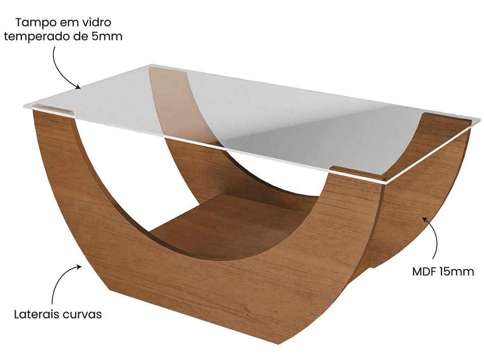 Mesa de Centro com Tampo de Vidro Onda Artely - 1