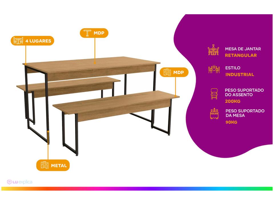 Mesa de Jantar 2 Bancos 4 Lugares Retangular - 1