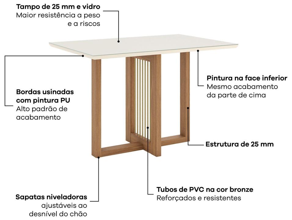 Mesa de Jantar 4 Cadeiras 4 Lugares Retangular Cinamomo Off White Caramelo e Creme Móveis Henn Nathalí - 7