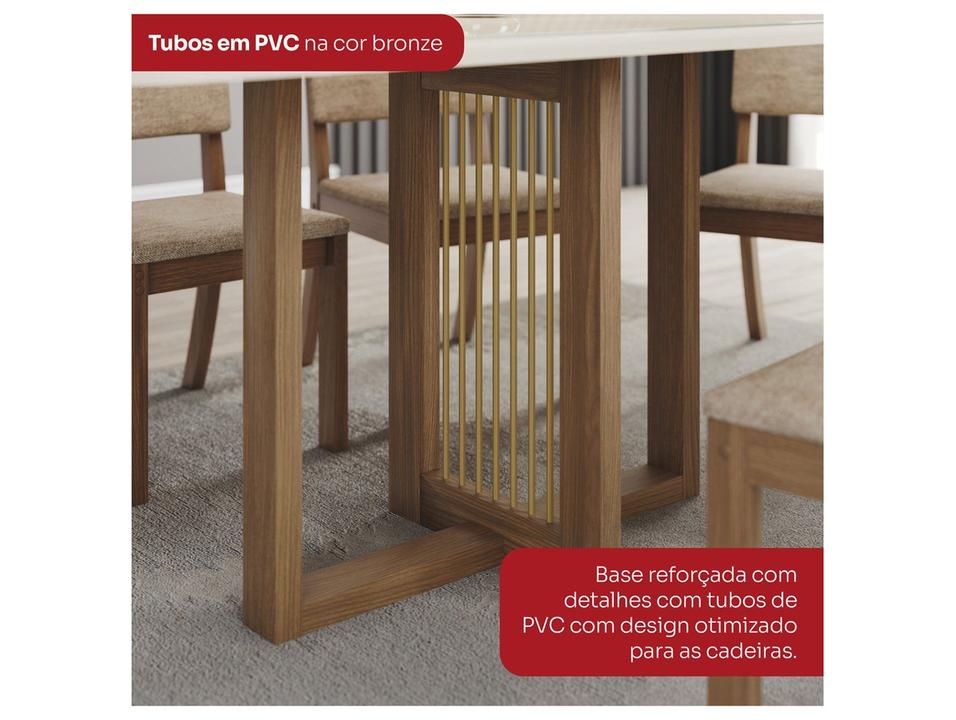 Mesa de Jantar 4 Cadeiras 4 Lugares Retangular Cinamomo Off White Caramelo e Creme Móveis Henn Nathalí - 3