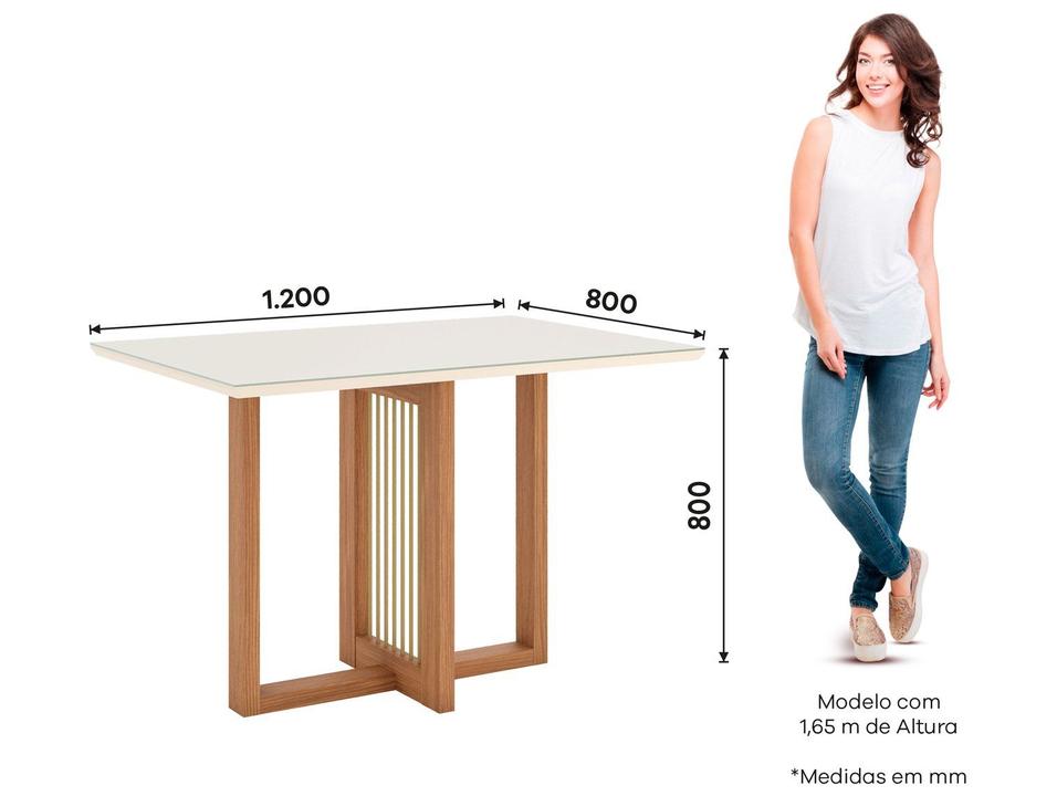 Mesa de Jantar 4 Cadeiras 4 Lugares Retangular Cinamomo Off White Caramelo e Creme Móveis Henn Nathalí - 8