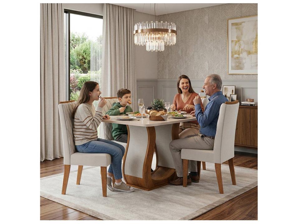 Mesa de Jantar 4 Cadeiras 4 Lugares Retangular Mel Blonde e Marfim Viero Móveis Realy - 1