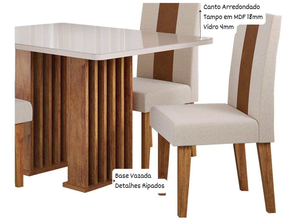 Mesa de Jantar 4 Cadeiras 4 Lugares Retangular Mel Bronze e Off White Viero Móveis Vigo - 1