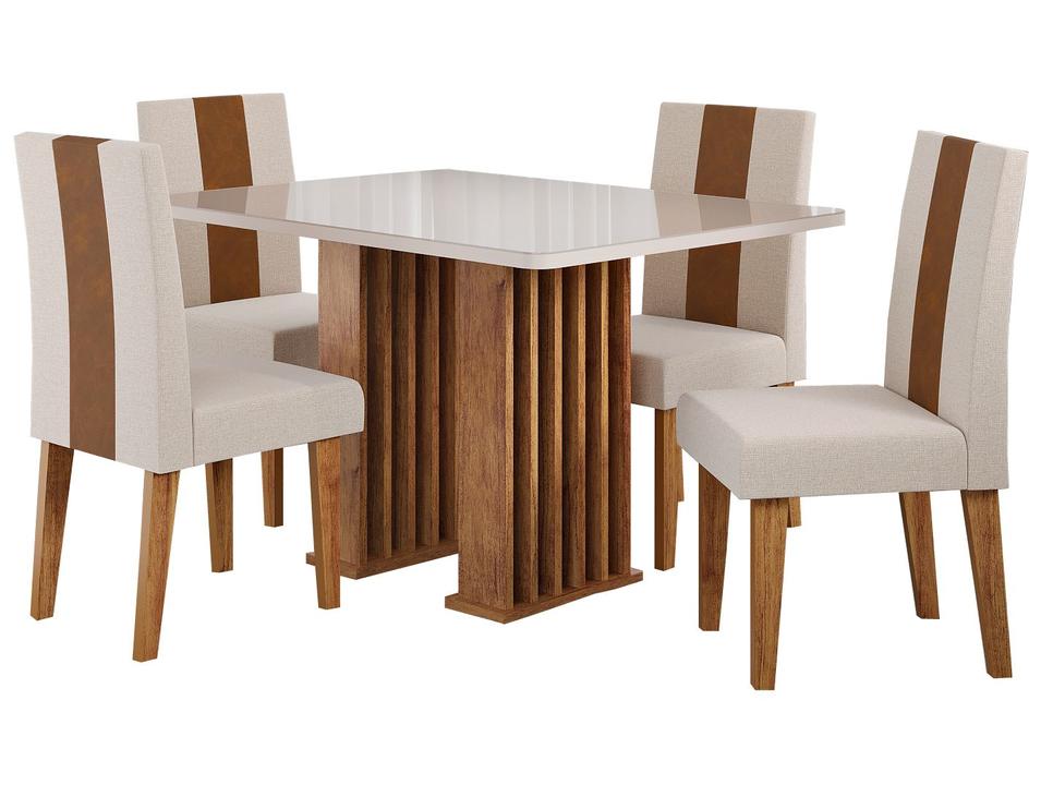Mesa de Jantar 4 Cadeiras 4 Lugares Retangular Mel Bronze e Off White Viero Móveis Vigo - 5