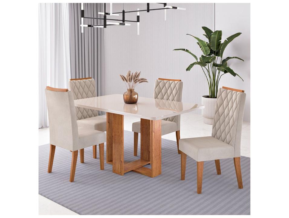 Mesa de Jantar 4 Cadeiras 4 Lugares Retangular Mel Off White e Marfim Viero Móveis Dona - 2