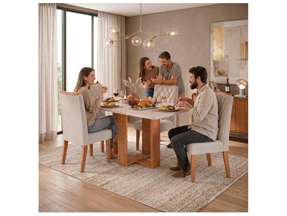 Mesa de Jantar 4 Cadeiras 4 Lugares Retangular Mel Off White e Marfim Viero Móveis Dona - 1