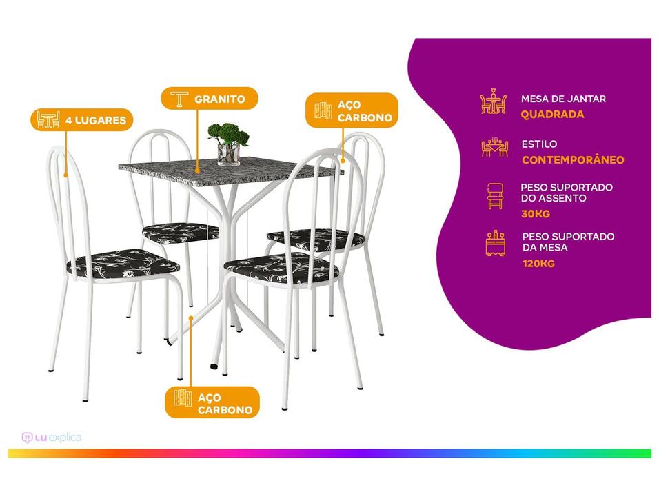 Mesa de Jantar 4 Cadeiras Quadrada Branca Artefamol America Thais - 3