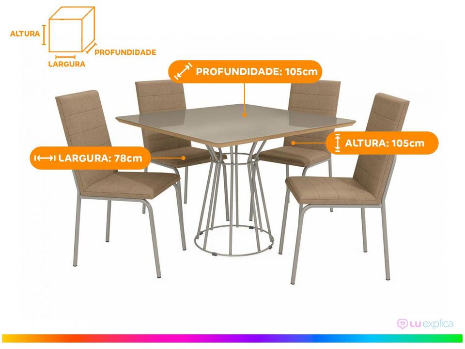 Mesa de Jantar 4 Cadeiras Quadrada Capuccino Crome Topázio - 4