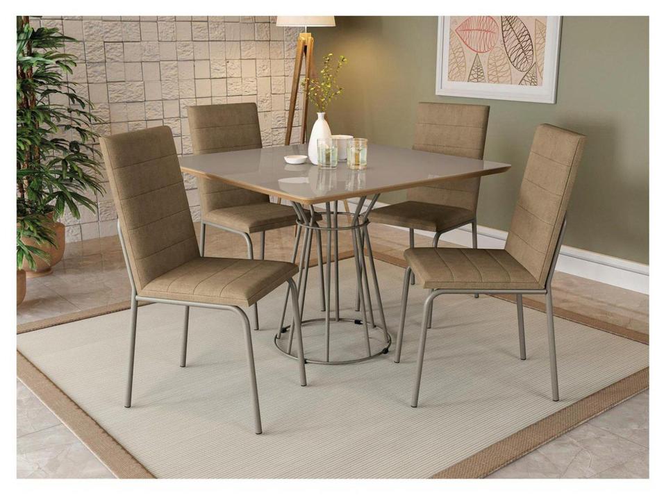 Mesa de Jantar 4 Cadeiras Quadrada Capuccino Crome Topázio - 2