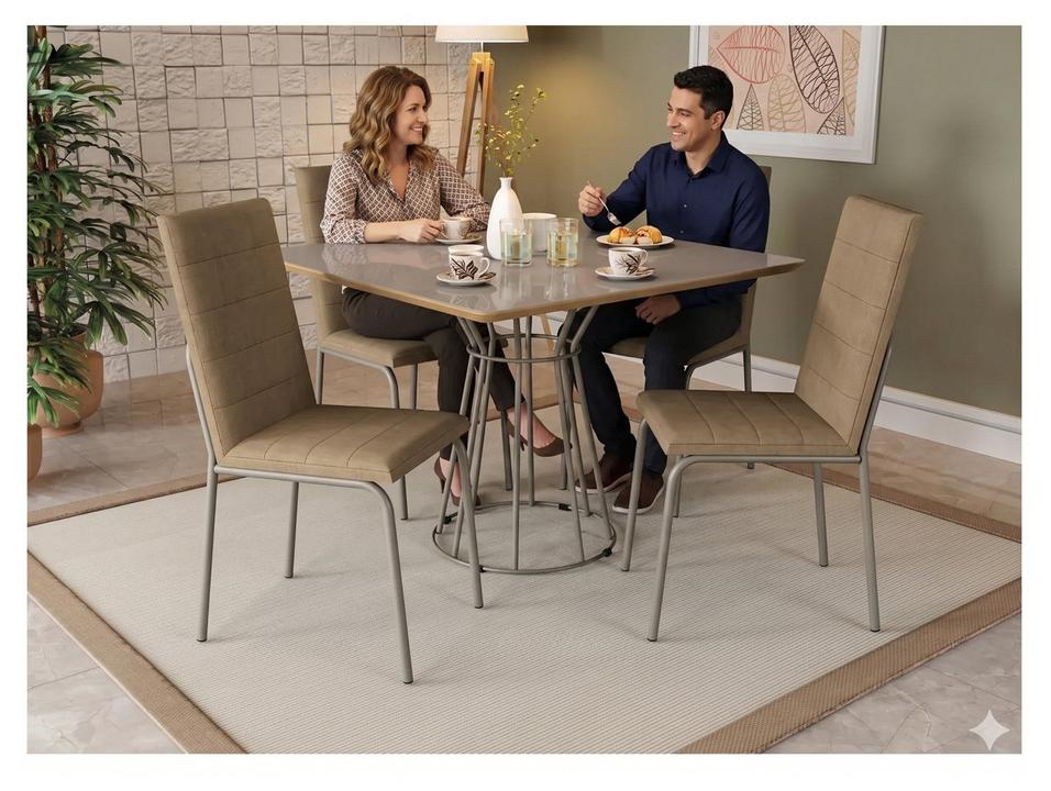 Mesa de Jantar 4 Cadeiras Quadrada Capuccino Crome Topázio - 1