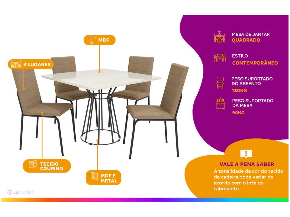 Mesa de Jantar 4 Cadeiras Quadrada Capuccino Crome Topázio - 1