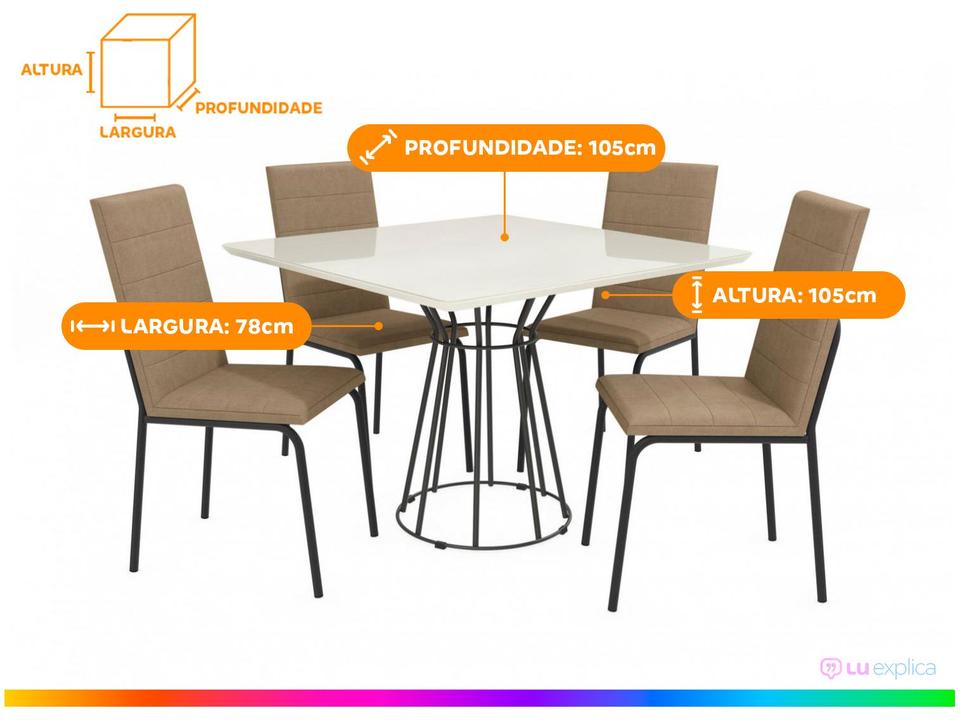 Mesa de Jantar 4 Cadeiras Quadrada Capuccino Crome Topázio - 2