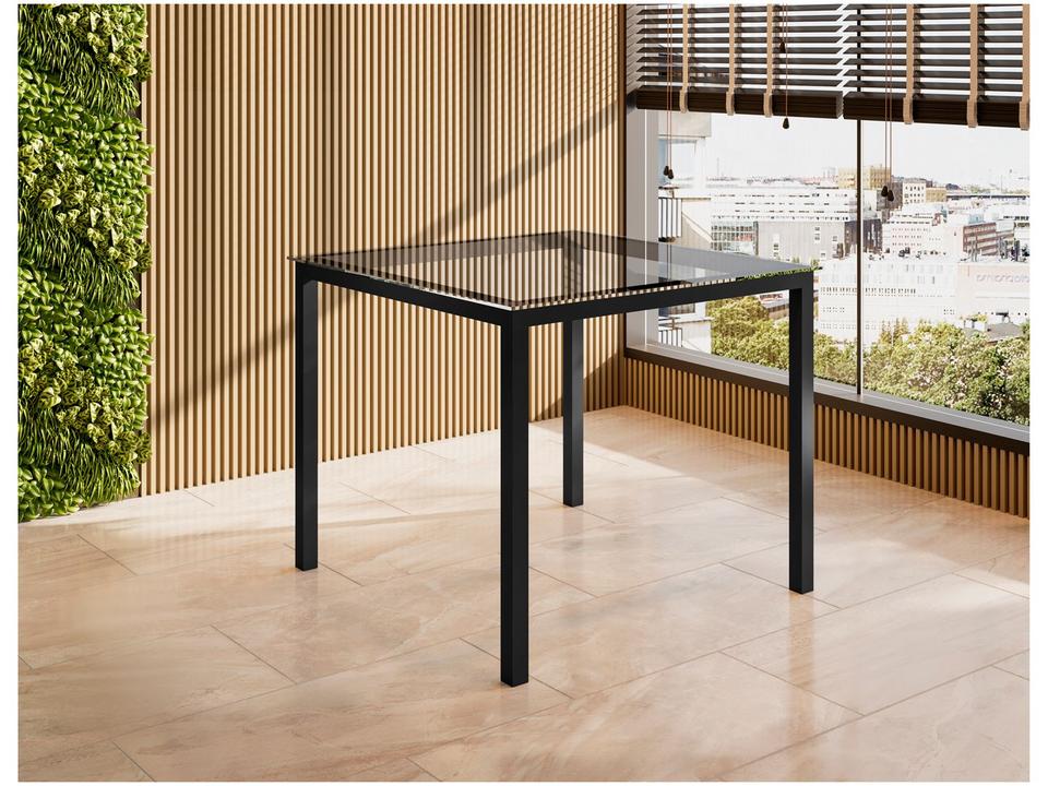 Mesa de Jantar 4 Cadeiras Quadrada Preta Tampo de Vidro Artefamol Florença - 1